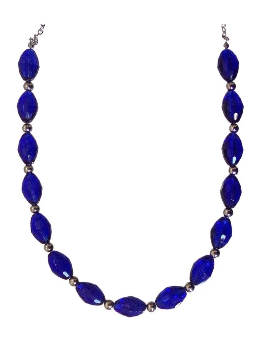 Blue and silver bead fashion necklace w/ silver beads dressy elegant jewelry New